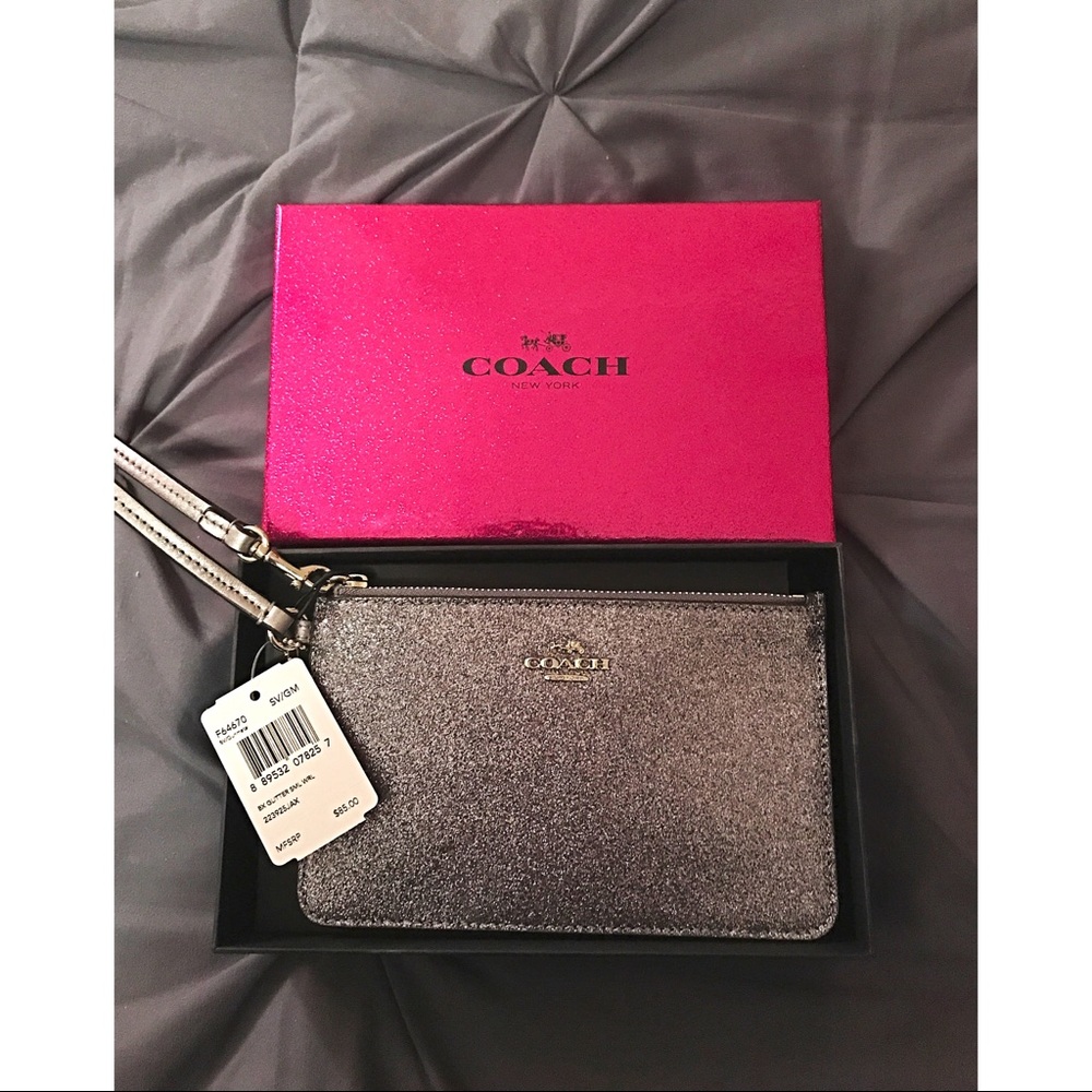 Coach Small Wristlet in Gunmetal Glitter Fabric